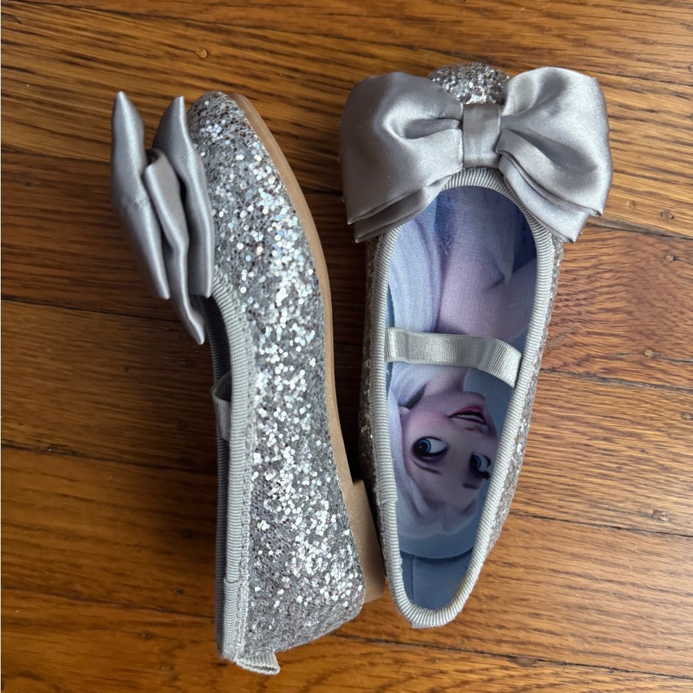 H&M Disney Elsa Silver Glitter Ballet Flat with Bow Size 7.5